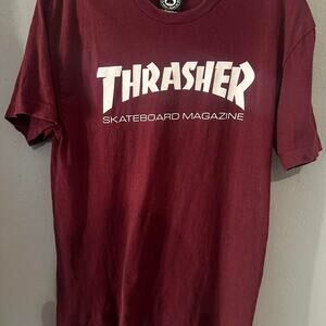 Burgundy thrasher skateboard magazine tee